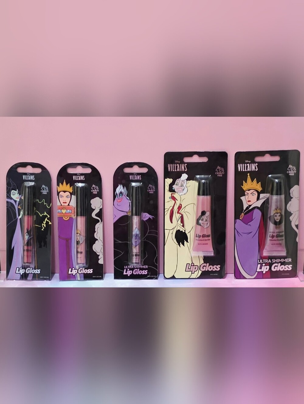 Disney Villains Ursula, Maleficent, Evil Queen, Cruella, Lip Gloss, Kabuki Brush